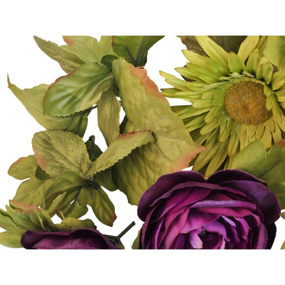 Artificial Floral Heads – Purple & Green Fabric Flowers for Wreaths, DIY Crafts, - Picture 12 of 13